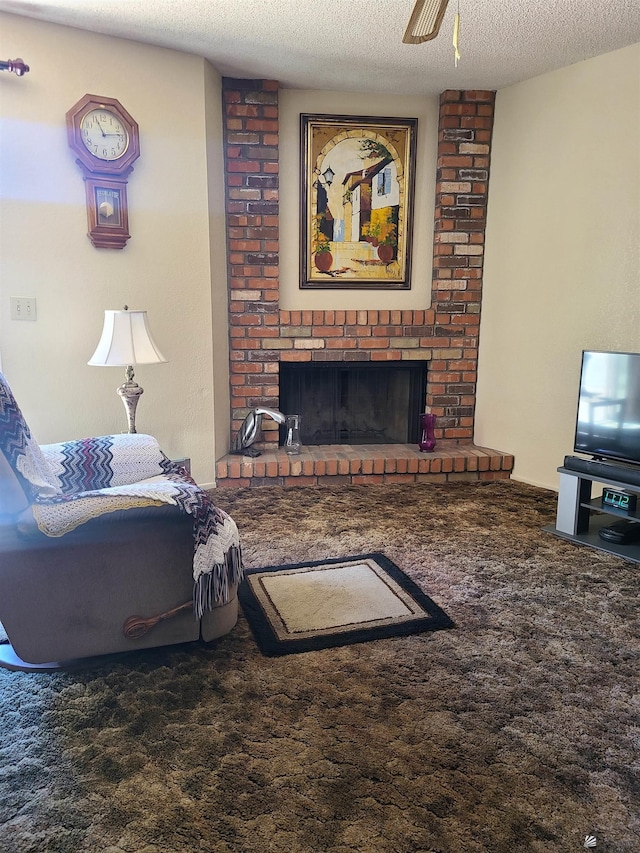2045 S 14th Ave # 79, Yuma, AZ 85364 - carpeted living area with a brick fireplace and a textured ceiling