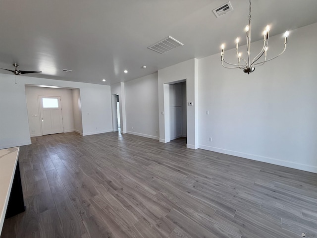 12360 E Calle Ln, Primera, Yuma, AZ 85367 - unfurnished living room with visible vents, recessed lighting, baseboards, and wood finished floors