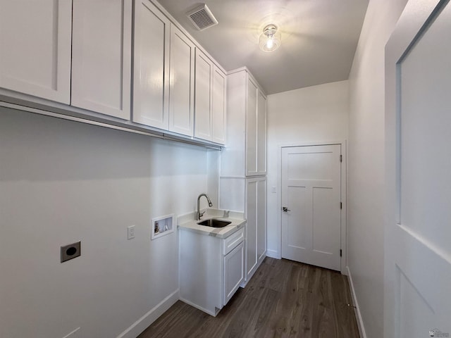 12360 E Calle Ln, Primera, Yuma, AZ 85367 - washroom featuring electric dryer hookup, cabinet space, a sink, baseboards, and hookup for a washing machine