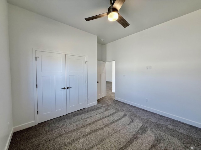 12360 E Calle Ln, Primera, Yuma, AZ 85367 - unfurnished bedroom featuring carpet flooring, a ceiling fan, baseboards, and a closet
