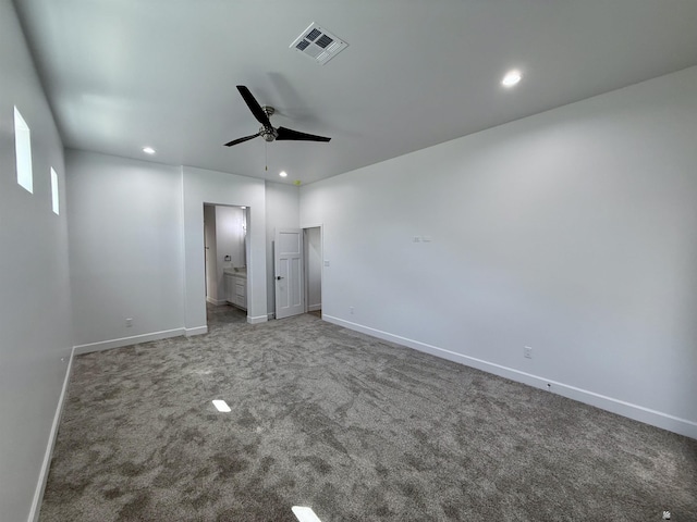 12360 E Calle Ln, Primera, Yuma, AZ 85367 - unfurnished bedroom featuring visible vents, baseboards, recessed lighting, connected bathroom, and carpet flooring