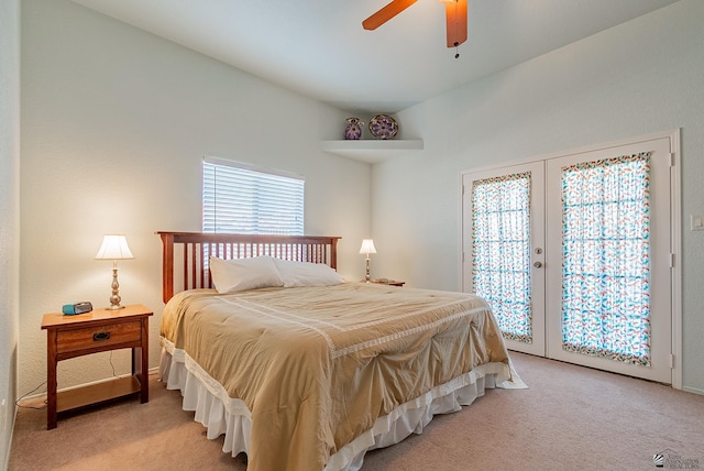 14326 E 51st St, Yuma, AZ 85367 - bedroom featuring access to outside, a ceiling fan, french doors, and light colored carpet