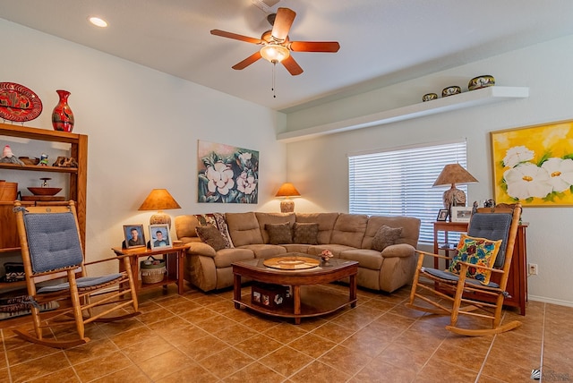 14326 E 51st St, Yuma, AZ 85367 - living room with a ceiling fan and tile patterned flooring