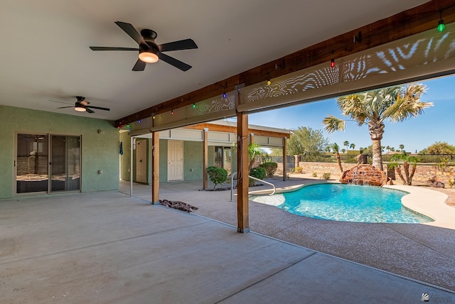 13736 S Chase Way, Yuma, AZ 85367 - view of swimming pool featuring a fenced backyard, ceiling fan, a patio area, and a fenced in pool