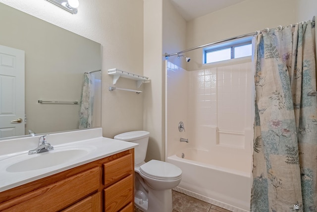 13736 S Chase Way, Yuma, AZ 85367 - full bathroom with vanity, toilet, shower / bathtub combination with curtain, and tile patterned flooring