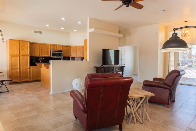 10453 S Del Rico, Yuma, AZ 85367 - living area featuring light tile patterned floors, ceiling fan, recessed lighting, and visible vents