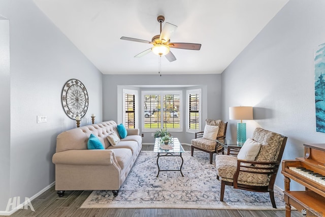 2032 W 13th Ln, Yuma, AZ 85364 - living area with ceiling fan, wood finished floors, and baseboards
