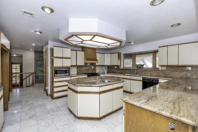 1376 S Hettema St, Yuma, AZ 85364 - kitchen featuring light marble finish floors, a sink, light stone counters, and recessed lighting