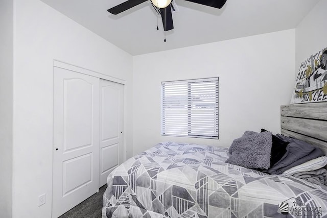 7578 E 43rd St, Yuma, AZ 85365 - carpeted bedroom with a ceiling fan and a closet