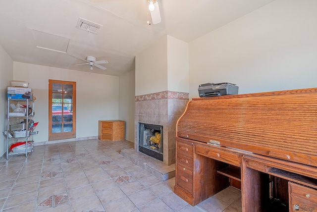 1871 S Mckinley Ave, Yuma, AZ 85364 - office with ceiling fan and a fireplace