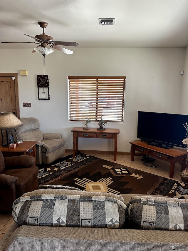 12696 E 45th Ln, Yuma, AZ 85367 - tiled living room with a ceiling fan and visible vents