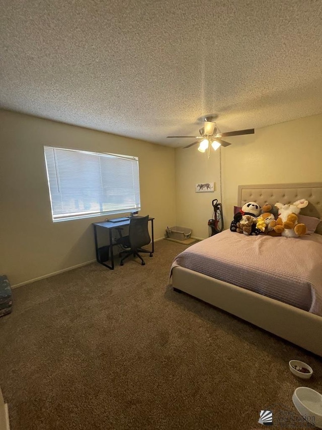 1233 W 20th Pl, Yuma, AZ 85364 - carpeted bedroom featuring baseboards, a textured ceiling, and ceiling fan