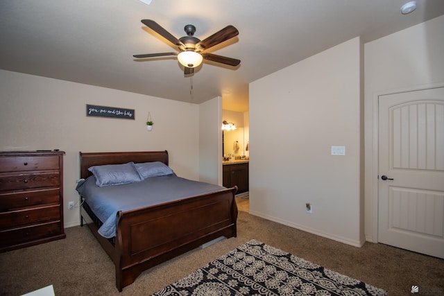 11681 E 33rd St, Yuma, AZ 85367 - bedroom featuring light colored carpet, ensuite bathroom, baseboards, and a ceiling fan