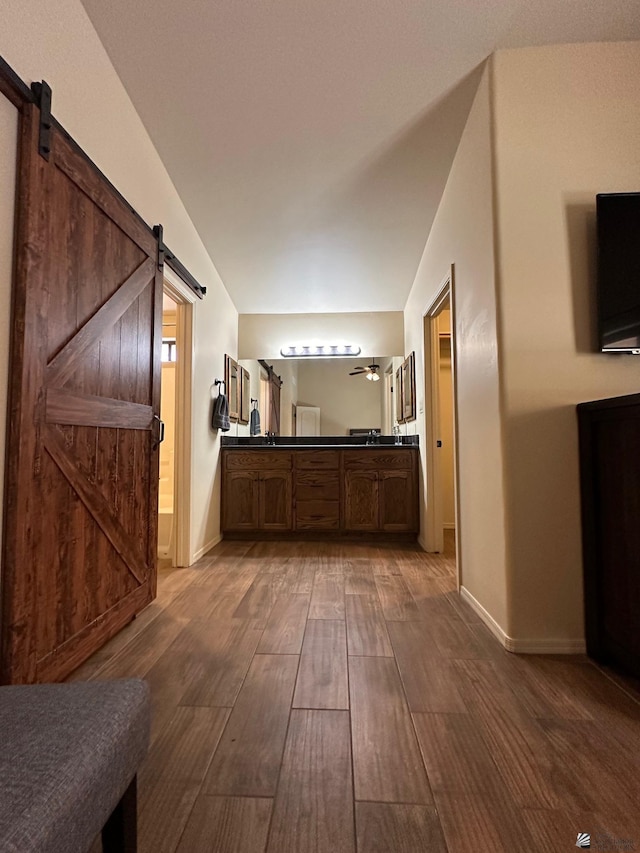 bathroom with wood-type flooring and vanity