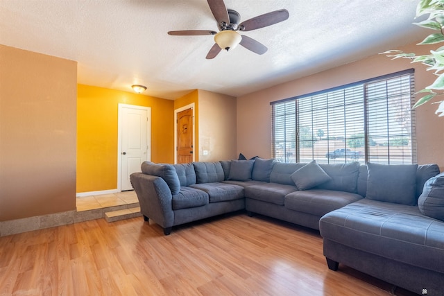 2931 W 20th St, Yuma, AZ 85364 - living area featuring a textured ceiling, light wood-style flooring, ceiling fan, and baseboards