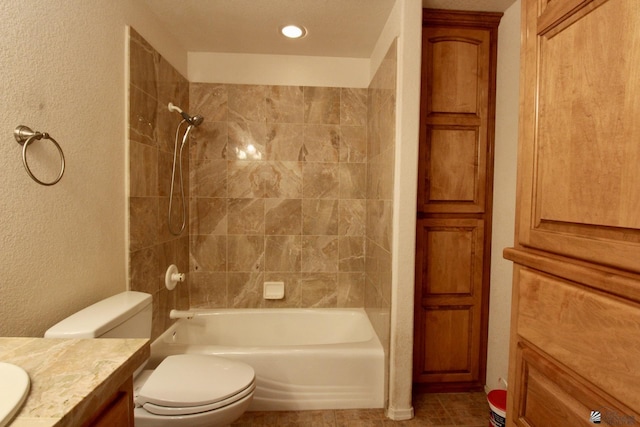 1565 W Vicky Ln, Yuma, AZ 85364 - full bath with toilet, a textured wall, shower / bathing tub combination, and vanity