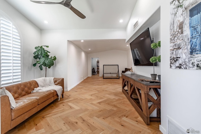 1645 W El Paseo Real, Yuma, AZ 85364 - living area featuring ceiling fan, recessed lighting, and vaulted ceiling