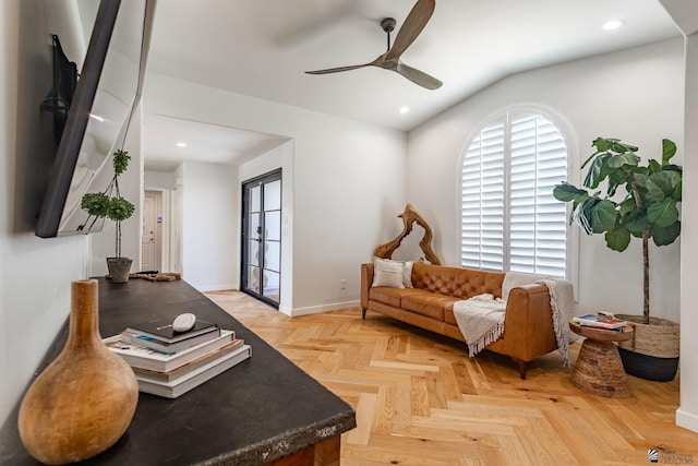 1645 W El Paseo Real, Yuma, AZ 85364 - living area with ceiling fan, recessed lighting, and lofted ceiling