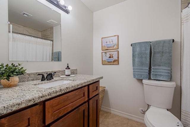 13215 S Renee Ave, Yuma, AZ 85367 - bathroom with visible vents, vanity, toilet, baseboards, and tile patterned floors