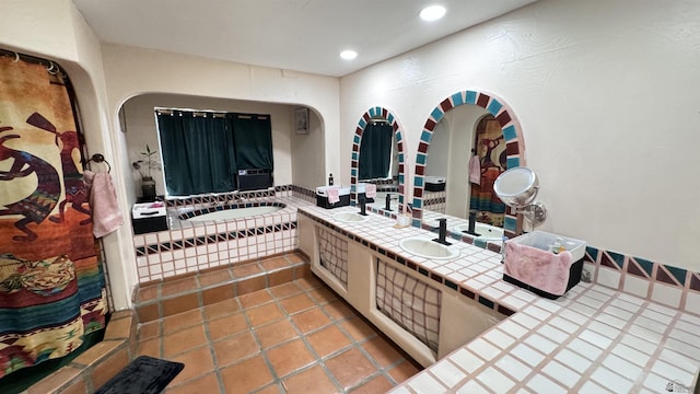 13725 E 46th St, Yuma, AZ 85367 - full bath featuring double vanity, recessed lighting, a sink, and tiled tub
