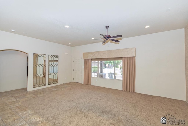 11561 E 25th Pl, Yuma, AZ 85367 - carpeted spare room featuring ceiling fan, recessed lighting, and arched walkways