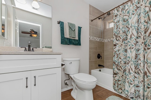 4452 S Agave Ave, Yuma, AZ 85365 - full bathroom with shower / bath combo, vanity, wood finished floors, and a ceiling fan
