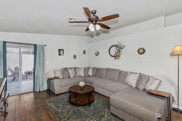 4452 S Agave Ave, Yuma, AZ 85365 - living room featuring a ceiling fan, wood finished floors, and a textured ceiling
