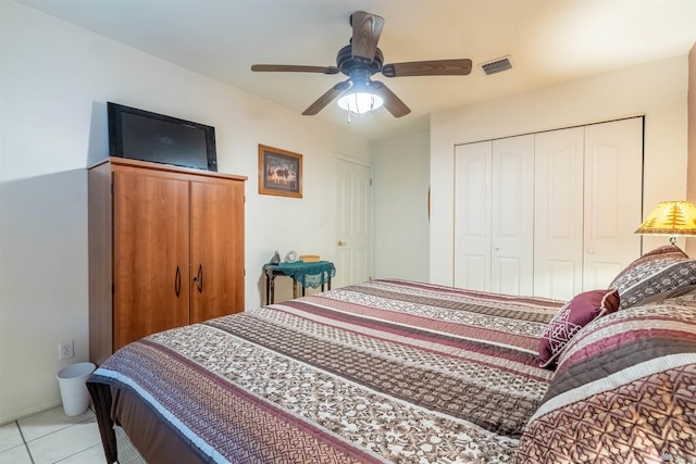 14530 E 55th St, Yuma, AZ 85367 - bedroom with visible vents, a ceiling fan, light tile patterned floors, and a closet