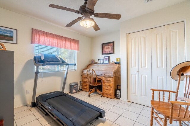14530 E 55th St, Yuma, AZ 85367 - exercise area featuring baseboards, ceiling fan, and light tile patterned floors
