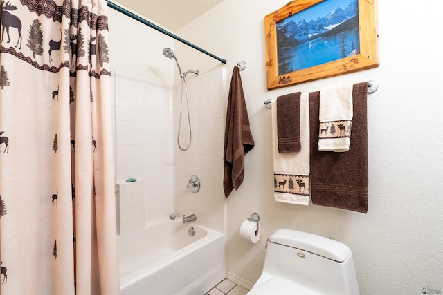 14530 E 55th St, Yuma, AZ 85367 - full bath featuring toilet, tile patterned flooring, and shower / bath combo with shower curtain