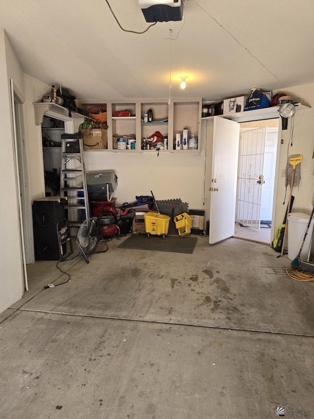 garage with a garage door opener