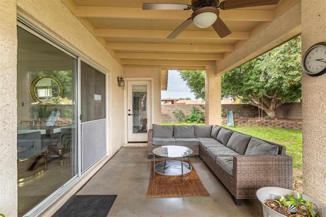 view of patio featuring outdoor lounge area and ceiling fan