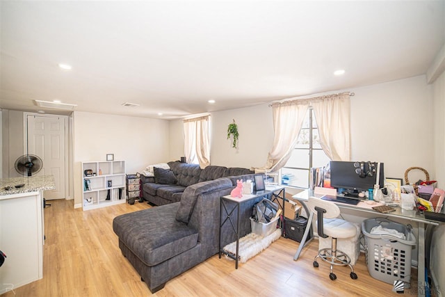 living room featuring light wood-type flooring