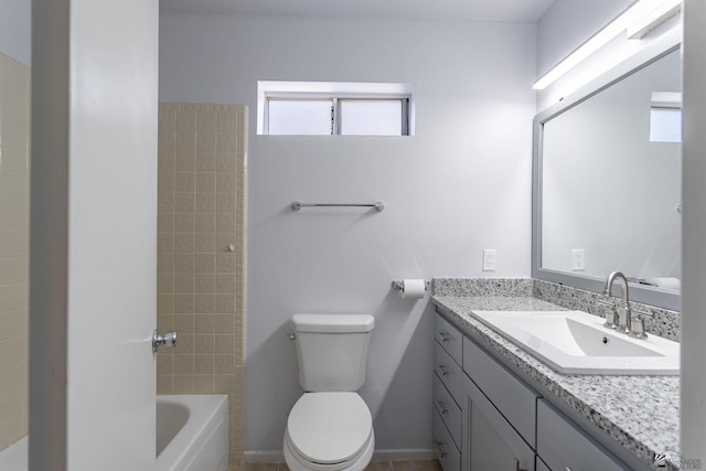 full bathroom featuring shower / washtub combination, toilet, and vanity