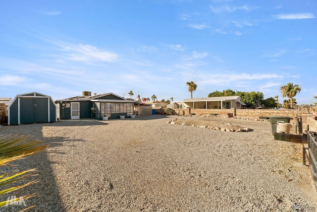 exterior space featuring a storage shed