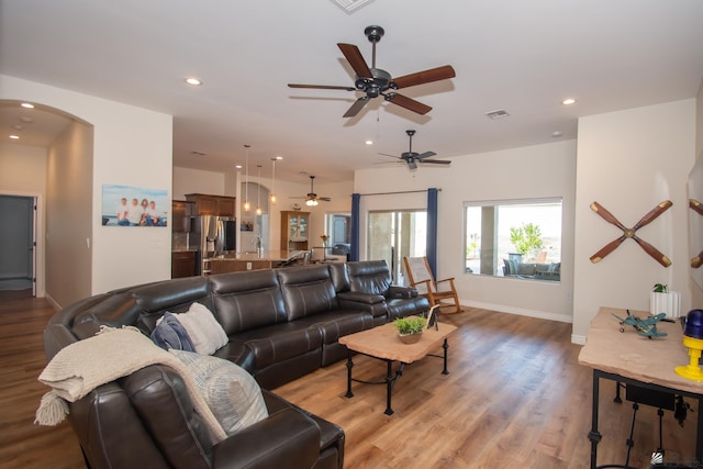 living room featuring light hardwood / wood-style flooring