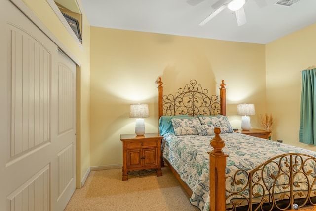 bedroom featuring a closet and ceiling fan