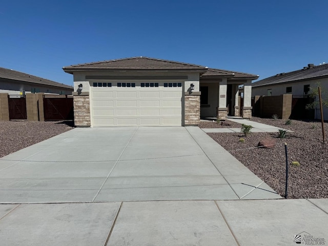 prairie-style house with a garage