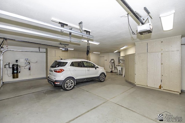 garage with a garage door opener and sink