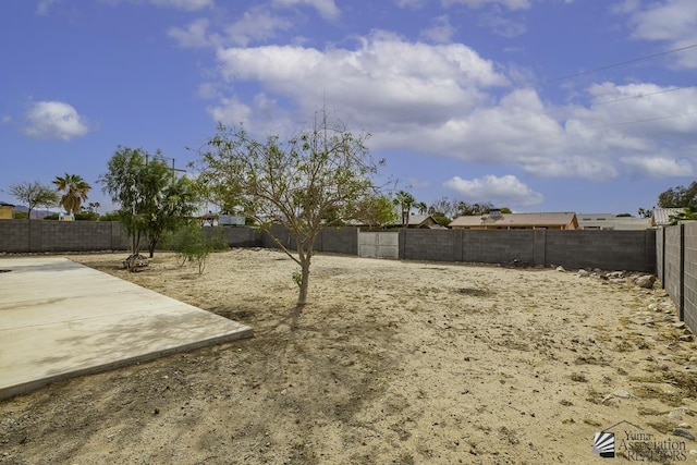 view of yard featuring a patio area and a fenced backyard