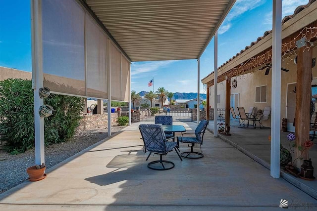 view of patio featuring a mountain view