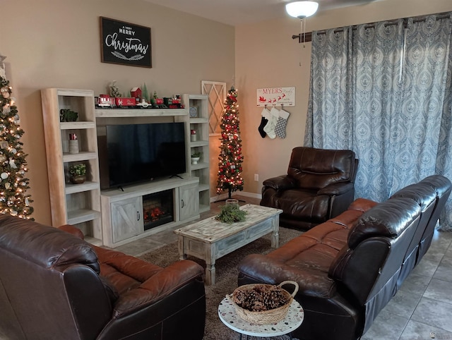 view of tiled living room