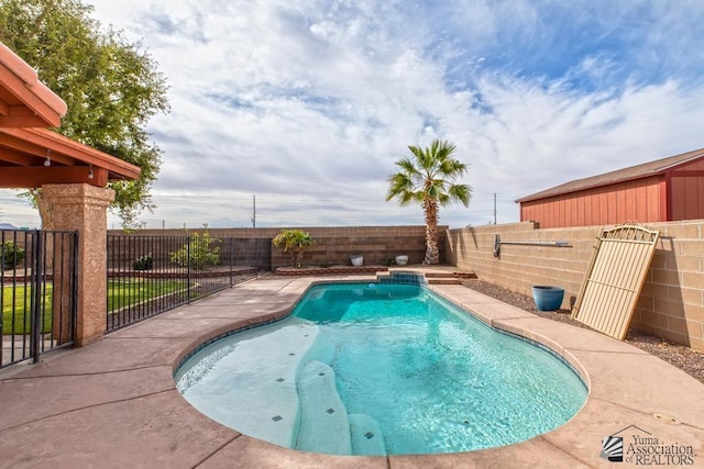 view of swimming pool with a fenced in pool and a fenced backyard