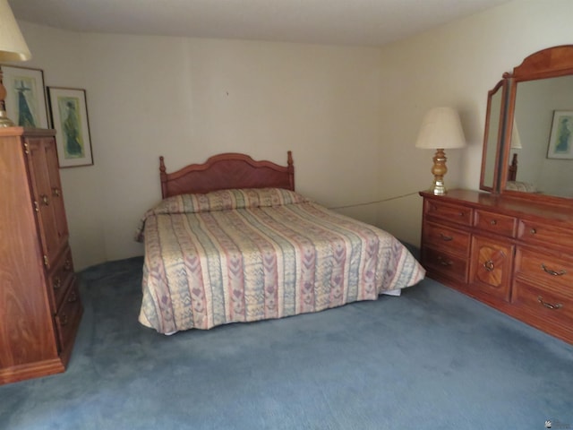 bedroom featuring dark carpet