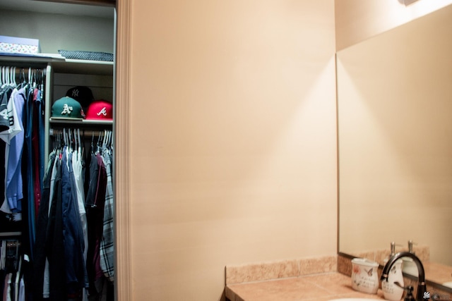 bathroom featuring vanity and a spacious closet