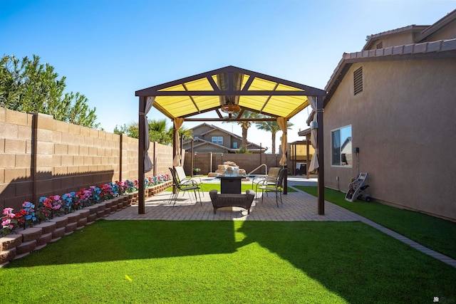 view of yard with a patio and a fenced backyard