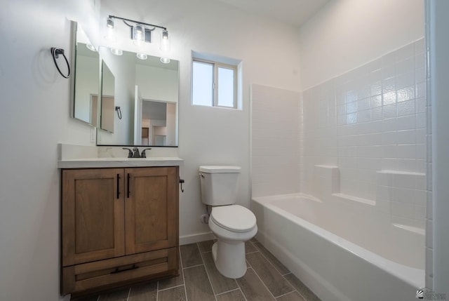 full bathroom with shower / bathing tub combination, vanity, and toilet