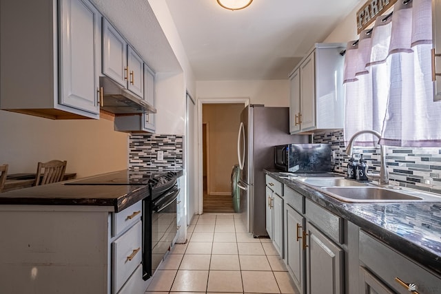 kitchen featuring gray cabinetry, sink, and black range with electric cooktop