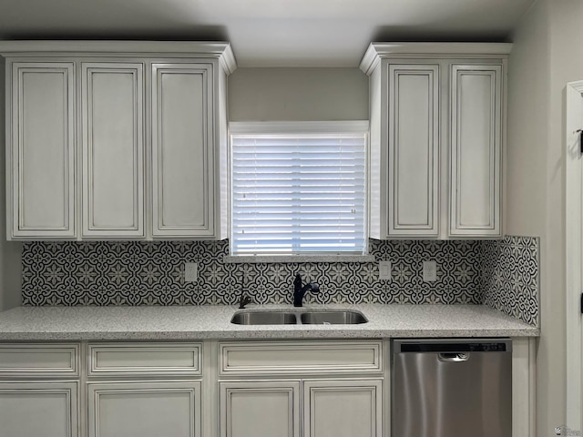 kitchen with dishwasher, decorative backsplash, and sink