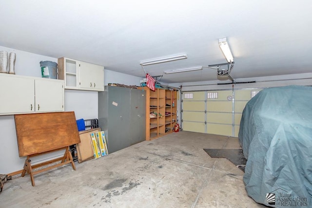 garage with a garage door opener